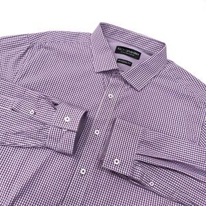 Nick Graham Mens Purple Gingham Check Modern‎ Fit Button Up Dress Shirt 18.5 2XL